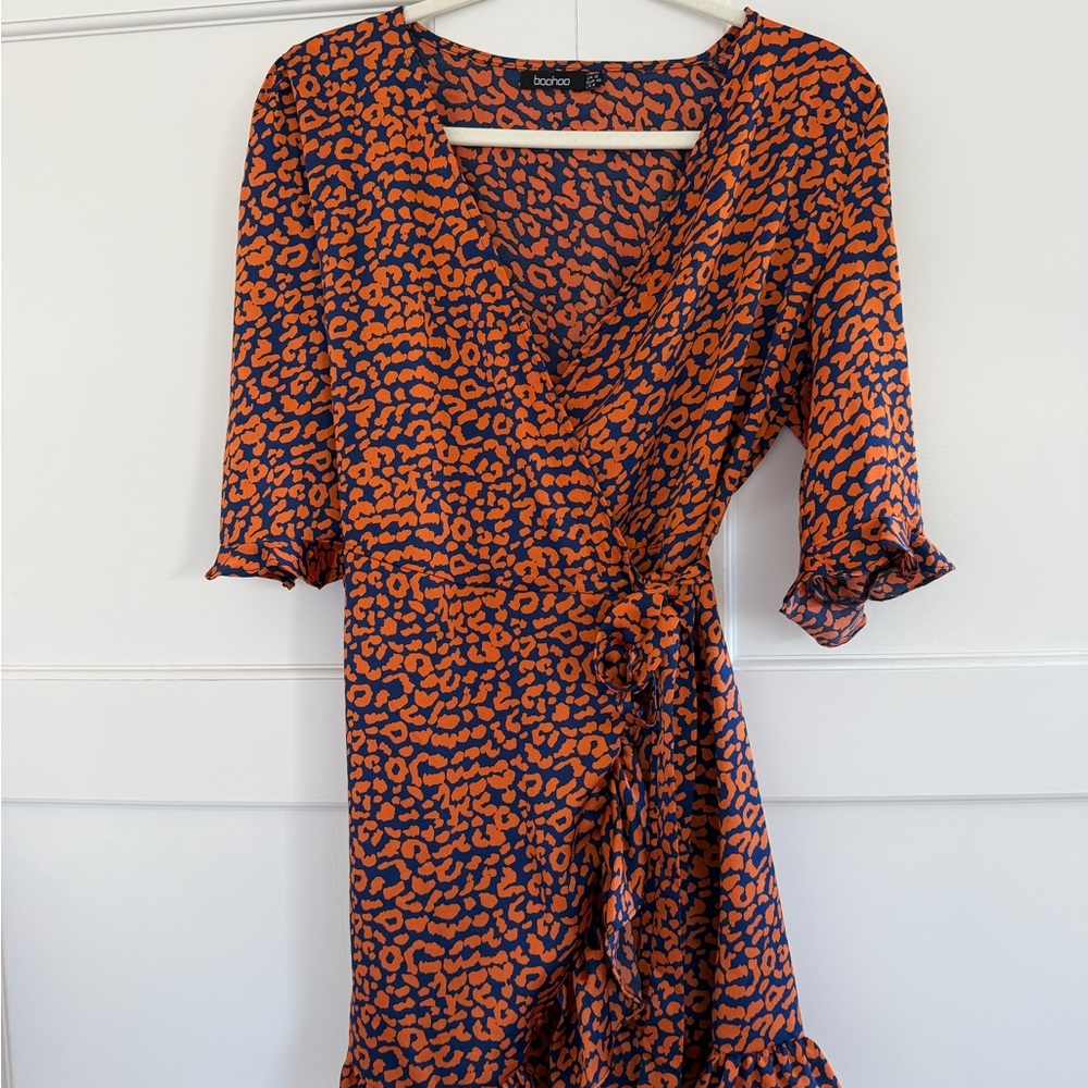 Vibrant Orange and Navy Cheetah Print Dress